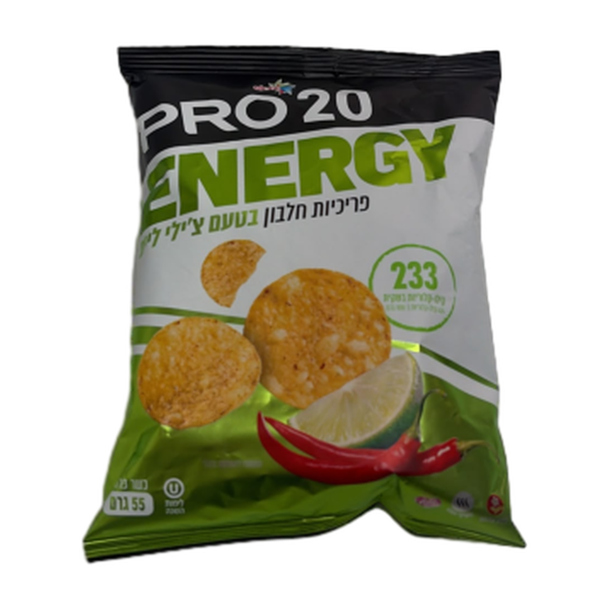 פריכיות חלבון בטעם צ׳ילי ליים PRO20 אנרג׳י 55 גרם