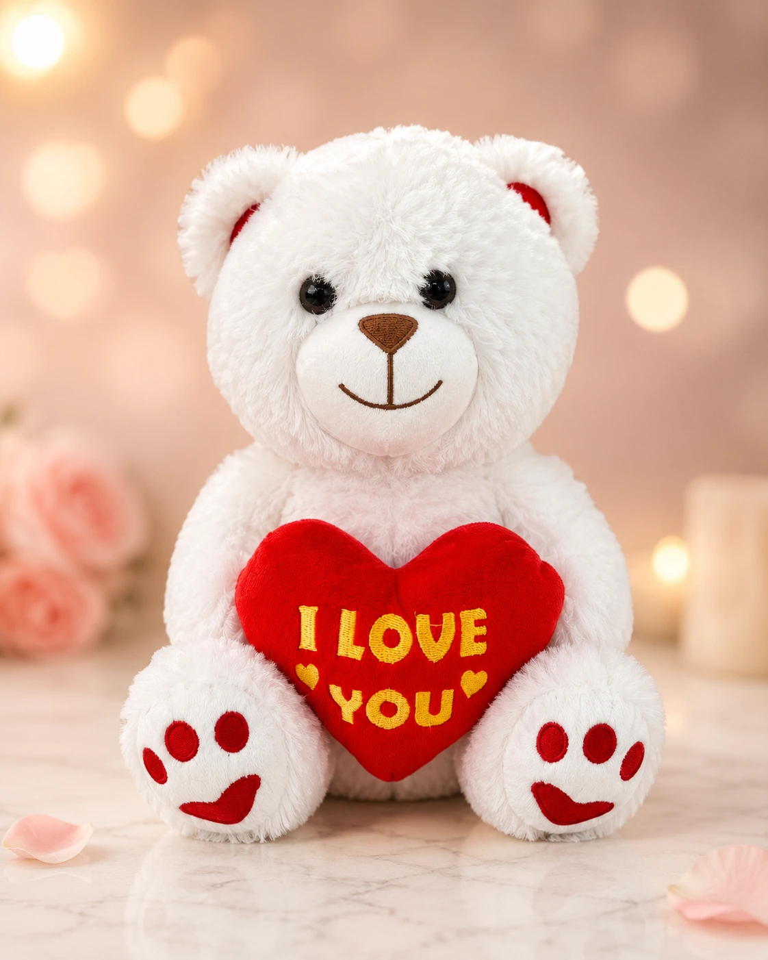 דובי לבן עם לב אדום I LOVE YOU